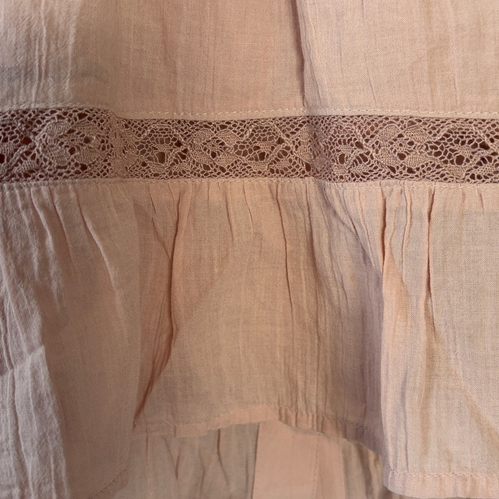 American Eagle Lace Pintuck Button Front Boho Tank Top Small Cami Crop Pink - Picture 8 of 12